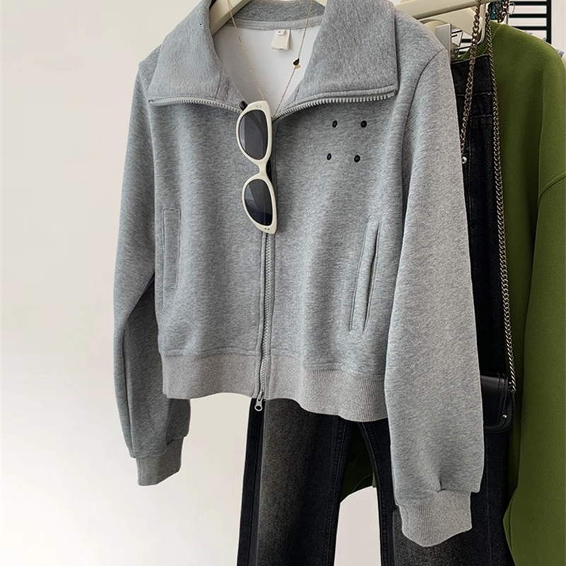 Women Sweatshirt Autumn Sweater Coat Loose Casual Female Tops Short Lapel Zipper Cardigan Jacket 240812