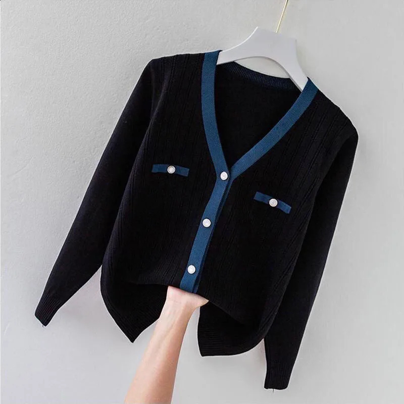 Womens clothing fashion casual Vneck sweater spring and winter comparison cardigan wool office womens long sleeved soft comfortable top 240812