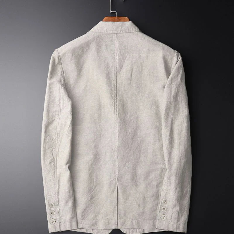 Mens sports jacket thin linen summer white mens single set cotton slim fit casual item 240812