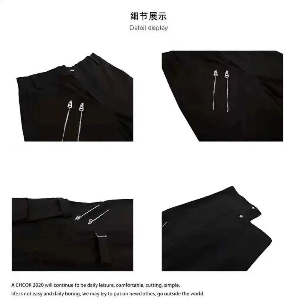 Techwear Mens Y2K Street Clothing Black Cotton Zipper Product Pants Multi Pocket Dance Casual Trousers Retro 240812