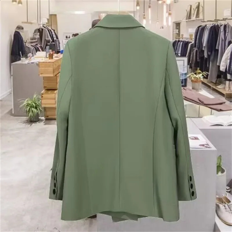 Women Fashion Double Breasted Loose Fitting Blazer Oversized Coat Vintage Long Sleeve Pockets Female Outerwear Chic Veste Femme 240813