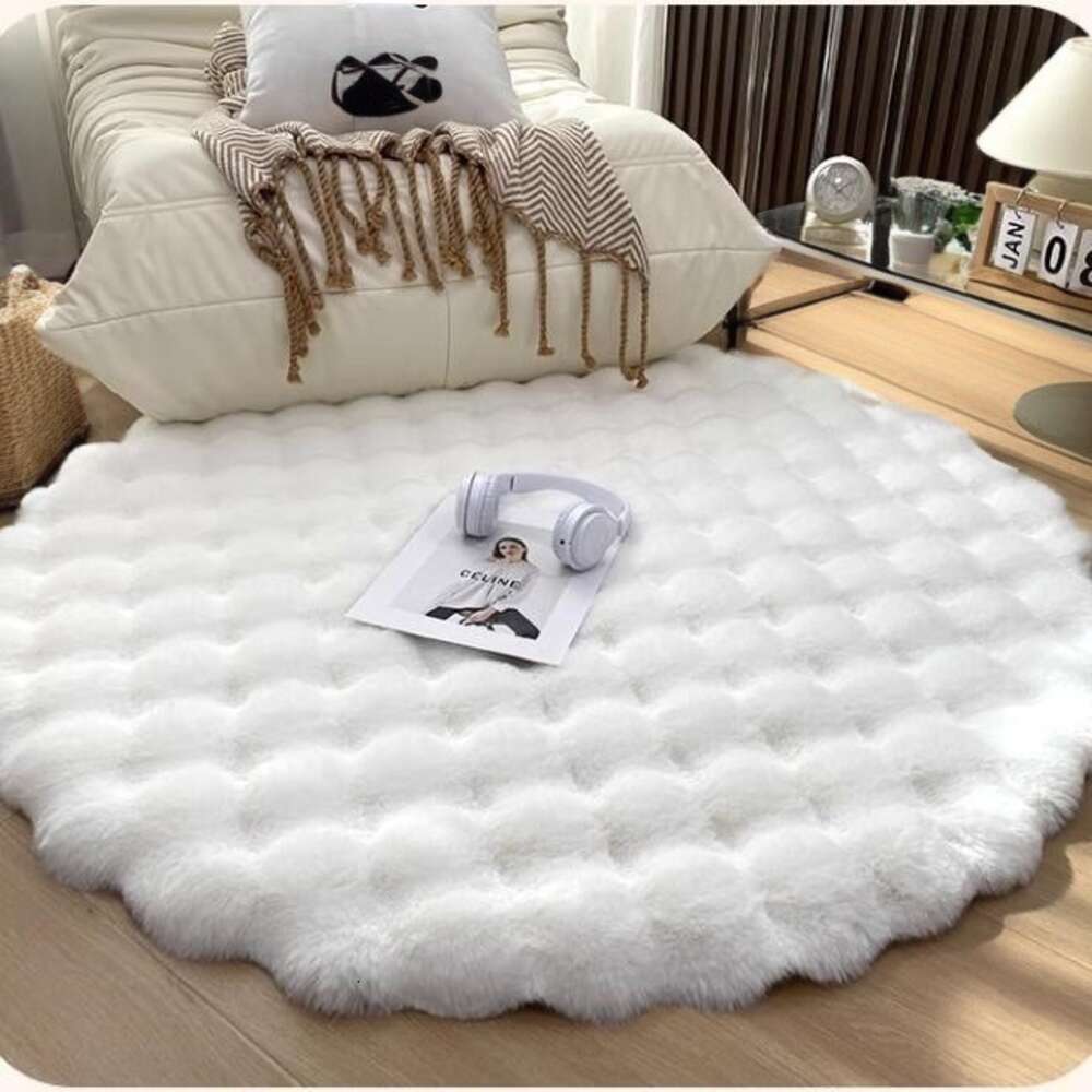 Cream style round plush carpet, bubble rabbit hair, living room sofa, combing clothes, dressing room, makeup stool mat