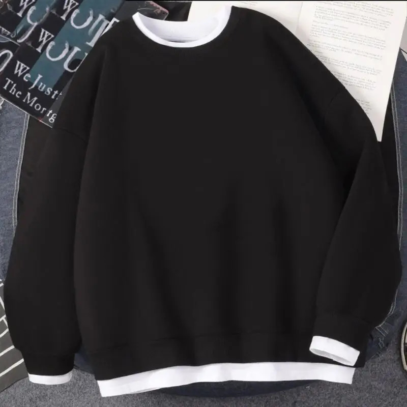 Autumn Womens Spliced Pullover O-Neck Fashion Solid Color Loose Minimalist Versatile Casual Long Sleeve Sweatshirts 240812