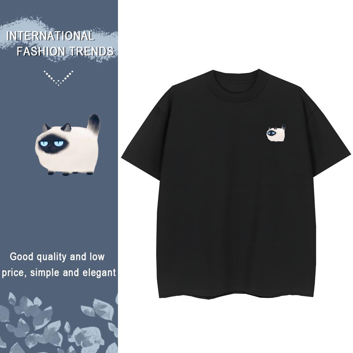 Man T Shirts 100% Cotton 230g cat Sport Crew Neck Anime Tshirt for Man Woman Fashion Classic Clothes
