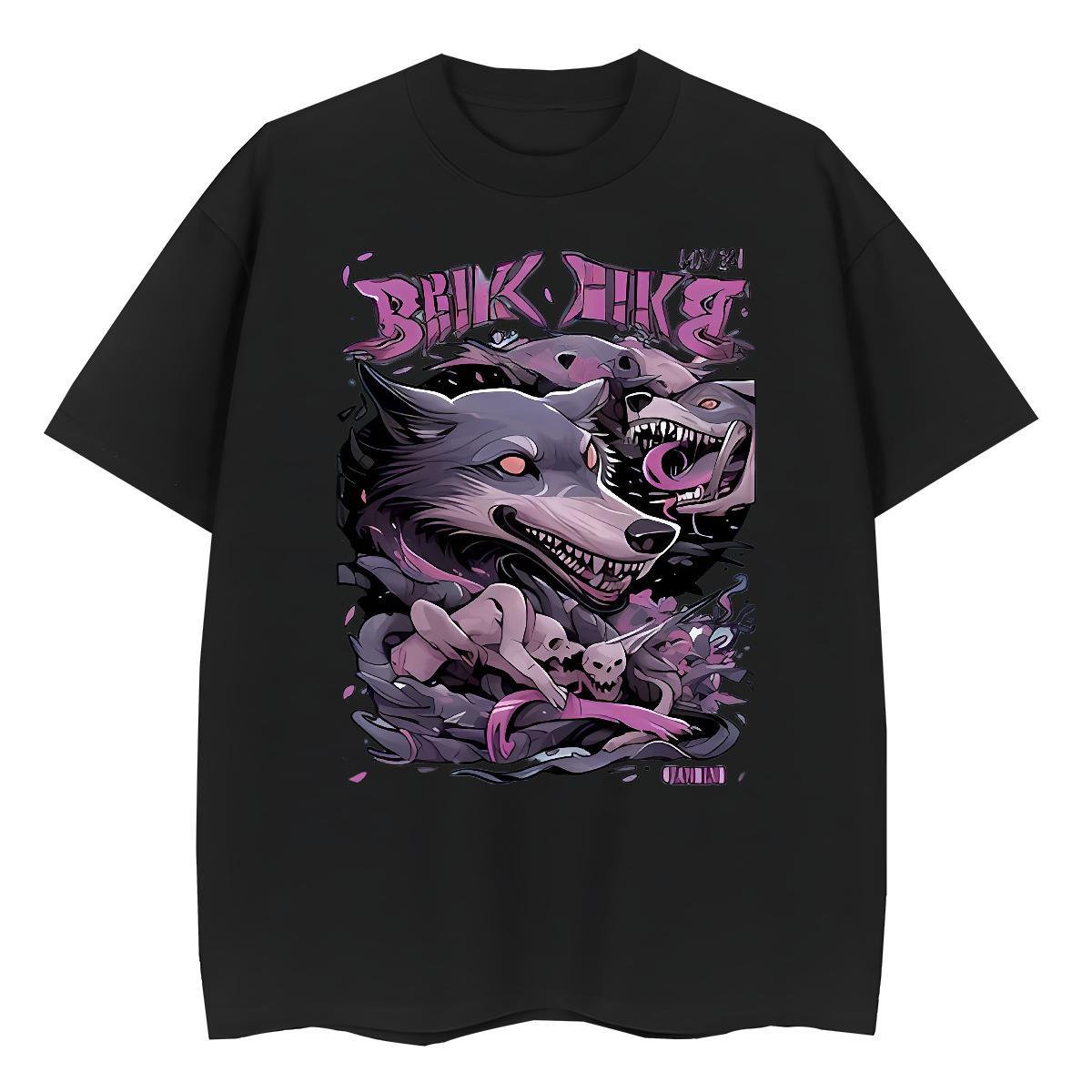 2024 Men Tshirts wolf Street 230g Pure Cotton Clothings Round Neck Short Sleeve Popular Men T Shirts Custom Cartoon