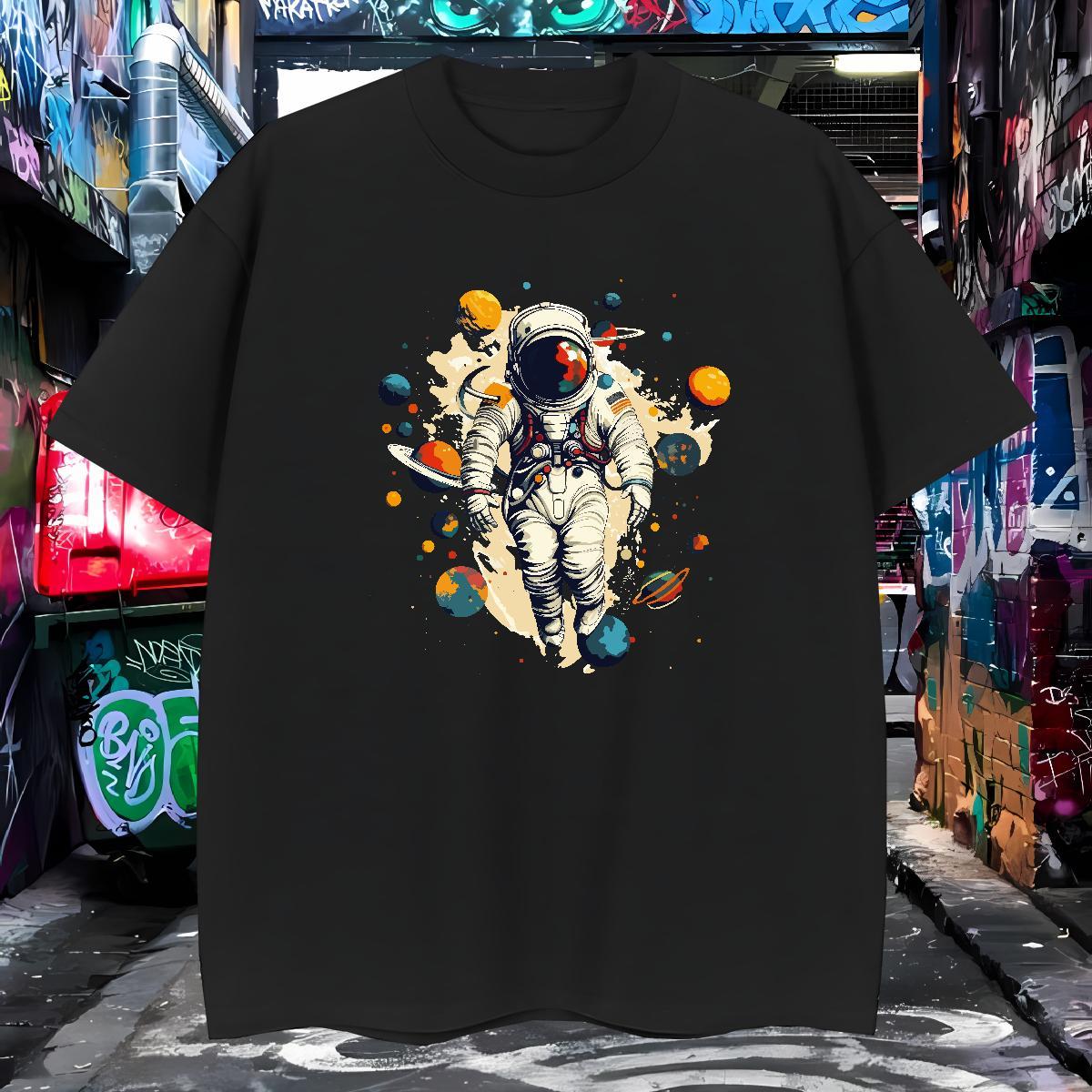 T-Shirts for Men 100% Cotton 230g universe Spring Summer Breathable Short Sleeve DIY Logo Oversized Men Tees DIY Customized Classic Tops