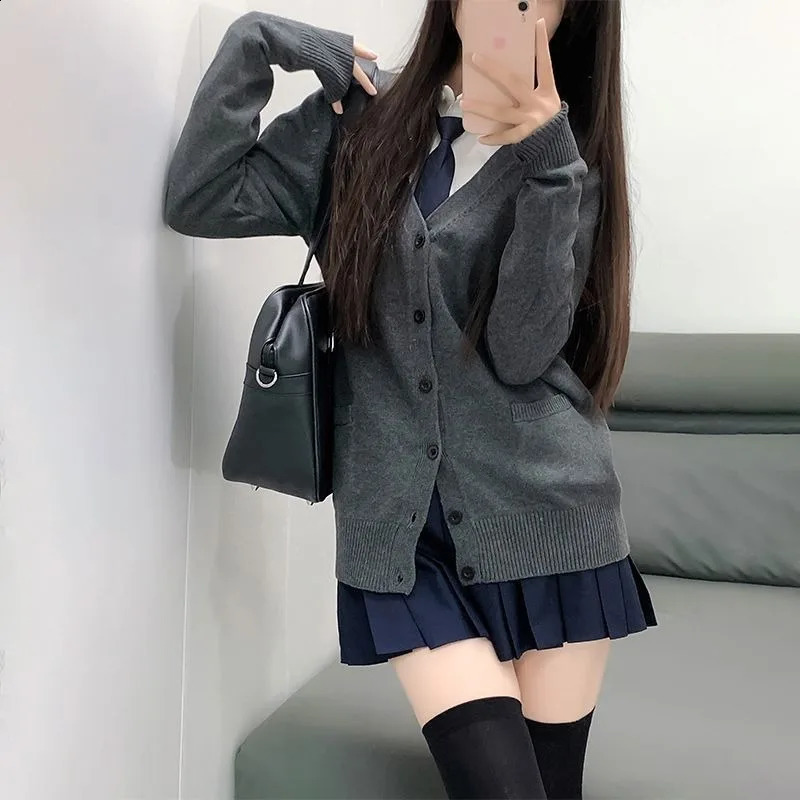 Sweet Wind Sweater Spring and Autumn V-neck Cotton Knitted Sweater Academy Style JK Uniform Cardigan Student Girl Role Play 240812