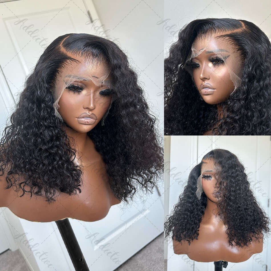 250% Deep Short Bob 13X4 13X6 Transparent Lace Frontal Human Hair Wigs Water Wave 5X5 Closure Wig For Women
