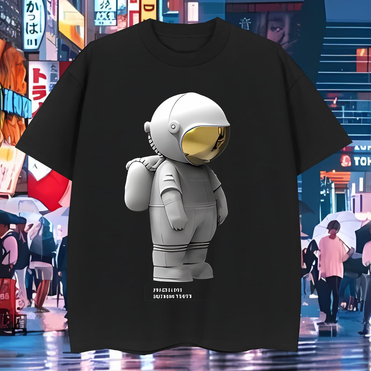 T Shirt For Man 230g 100% Cotton spaceman Street wear Hip Hop Short Sleeve O-Neck White Plus Size Men Clothes T-Shirt Brand Classic Wear