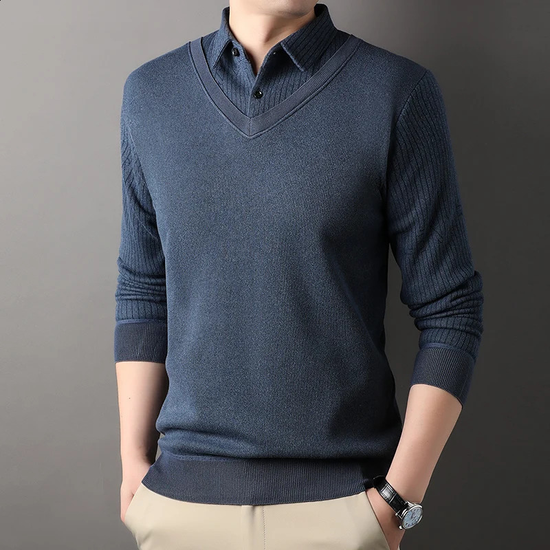 Retro sweater mens wool polo collar with floral fashion casual thick shirt ultrathin suitable for Korean top 240812