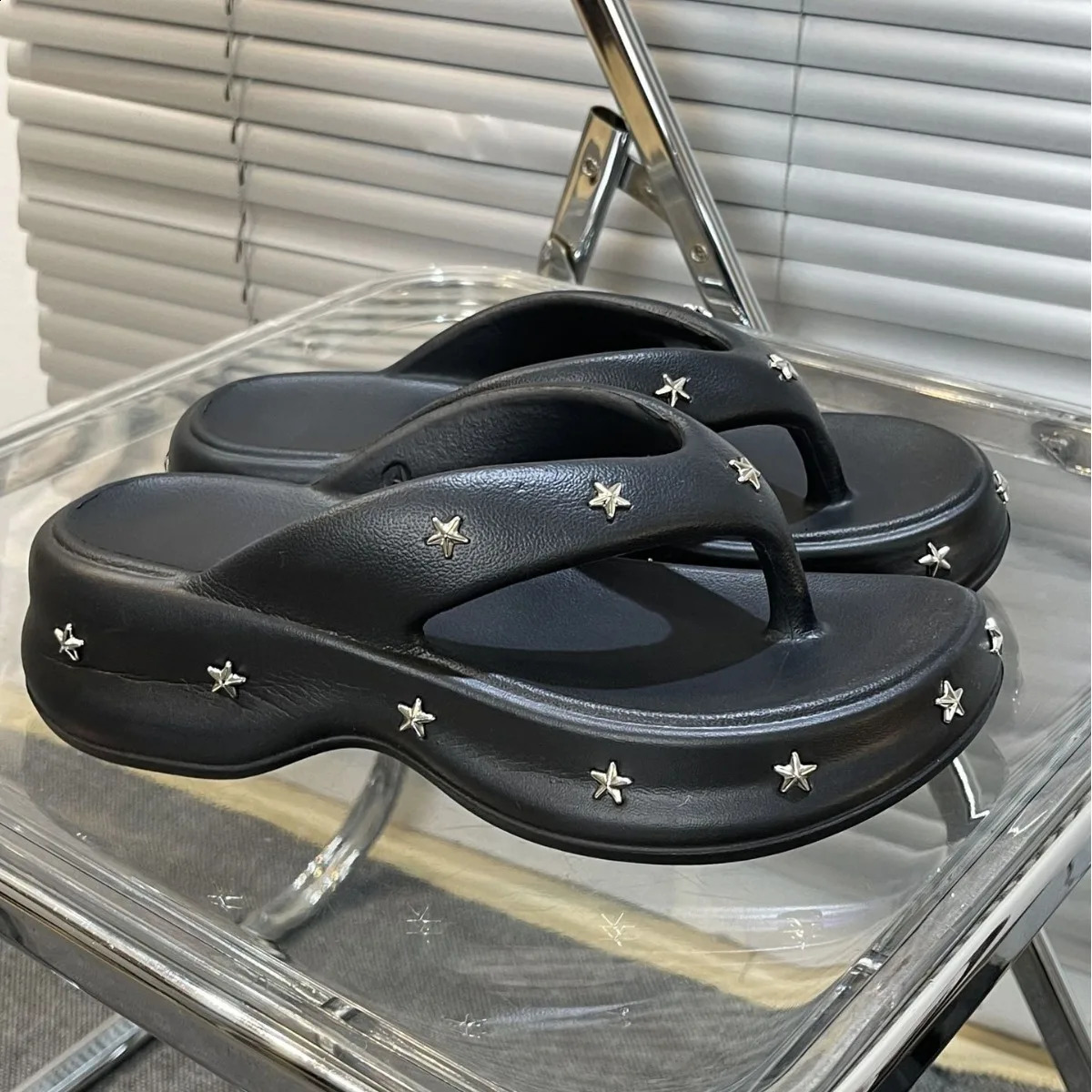 Punk Star Rivet Flip Flops Women Summer Indoor Platform Anti Slip Slippers Y2k Female Outdoor Beach Slippers Ladies Sandals 240809