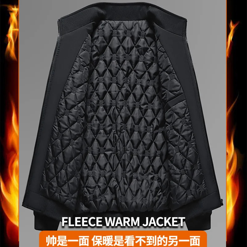 Autumn Winter Jacket Mens Middle-Aged Large Size Loose Plus Cotton Thickened Warm Stand-Up Collar Coat Fashion Casual Dad 240812