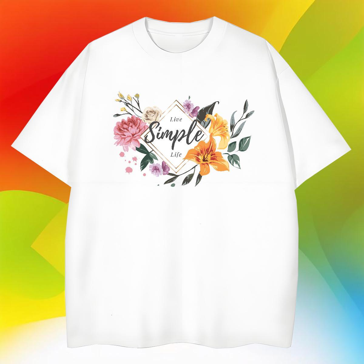 High Quality flower Mens T Shirts Outdoor Couples T Shirts 230g Cotton 2024 Summer Short Sleeve Soft DIY Printed Polos