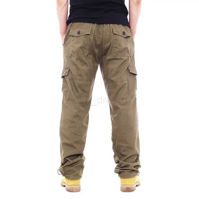 Mens Casual Cargo Pants Zipper Multi-Pocket Tactical Army Straight Loose Trousers Male Overalls Elastic Waist PantsXJ240813