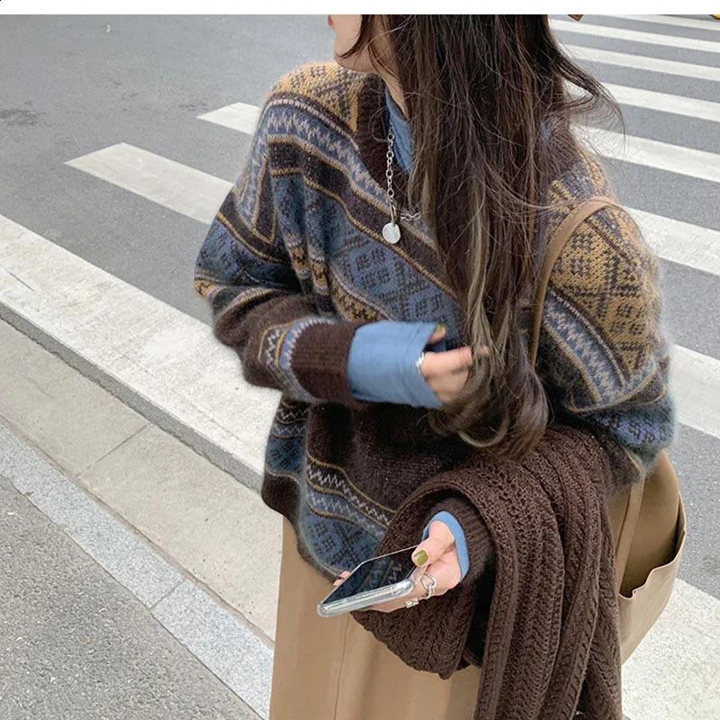 Vintage Sweater Oversized Women Loose Long Sleeved Knitted Pullovers Top Autumn Winter Japanese Preppy Style Jumpers 240812