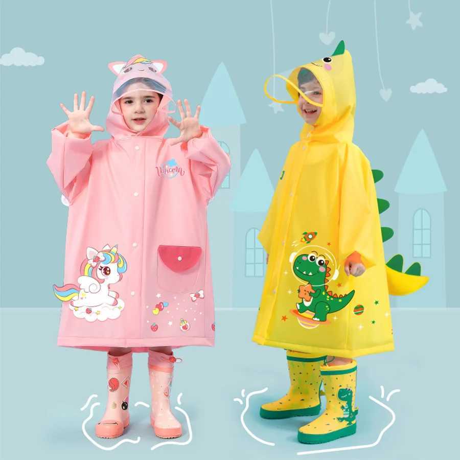 A boy girl casual cute unicorn print waterproof hooded raincoat long sleeve zipper hooded poncho childrens raincoat outdoor Y240810