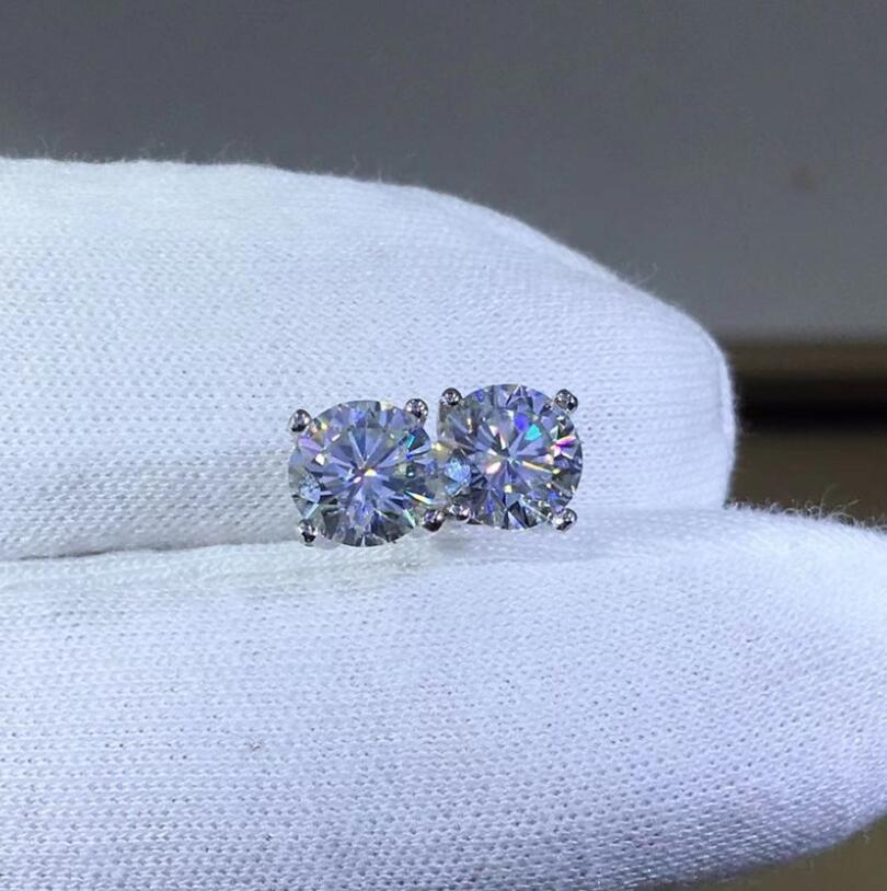 Ins Top Sell Stud Earrings Ladies Jewelry Real 100% 925 Sterling Silver Round Cut White Moissanite Diamond Gemstones Party Women Wedding Earring Gift