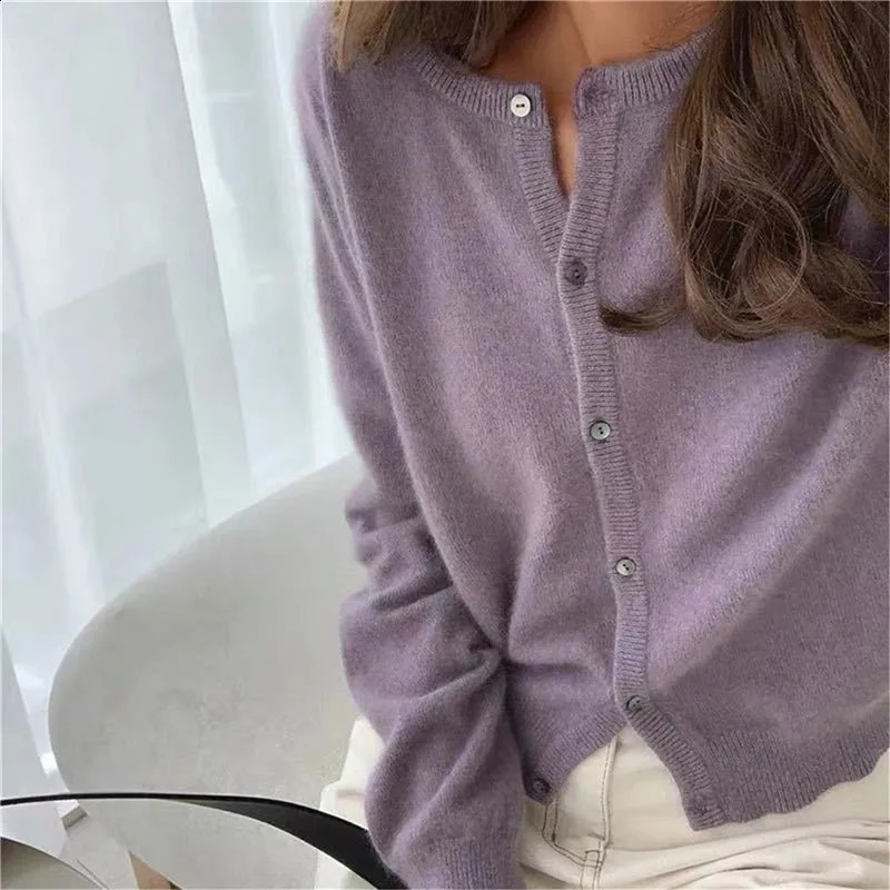 Cashmere Sweater Cardigan Women Single Breasted Long Sleeve Elegant Vintage Jumper Solid Wool Knitted Autumn Winter Outwear 240813