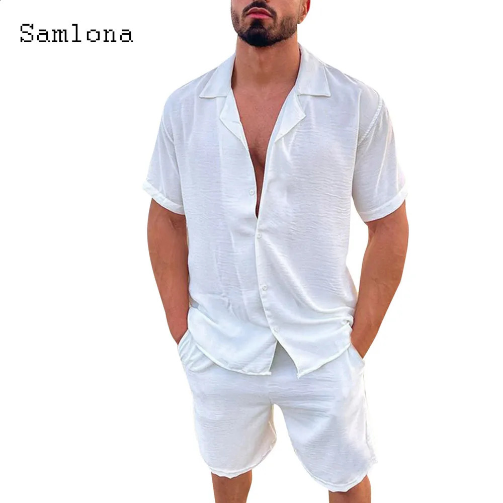 Plus Size Mens Casual Linen Two Piece Sets 2024 Europe Style Vintage Tops Blouse and White Shorts Suit Male Beach Tracksuits Set 240813