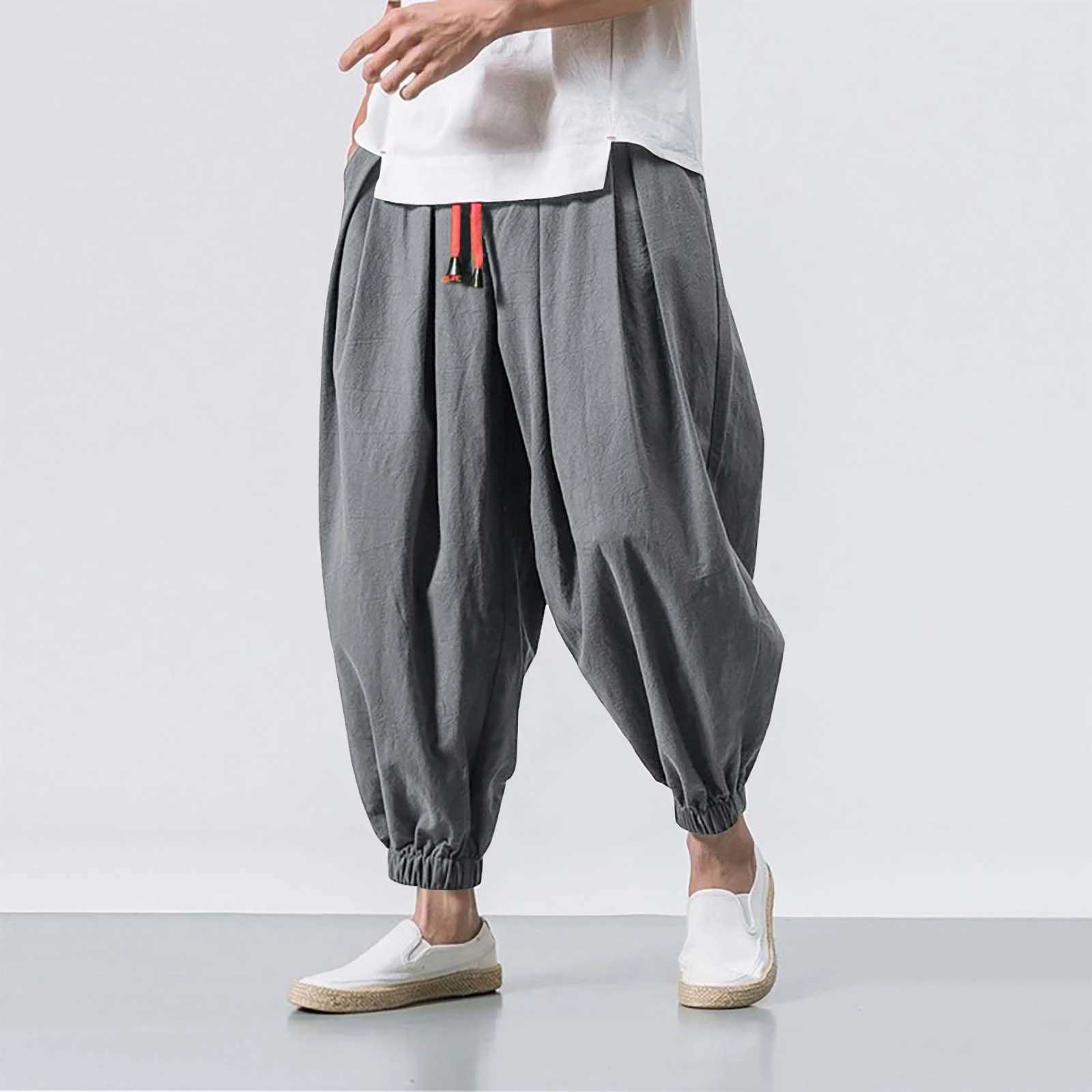 Solid Color Harem Baggy Man Pants Loose Bottoms Casual Joggers Sportswear Lantern Pants MenS Elasticated Trousers PantalonesXJ240813