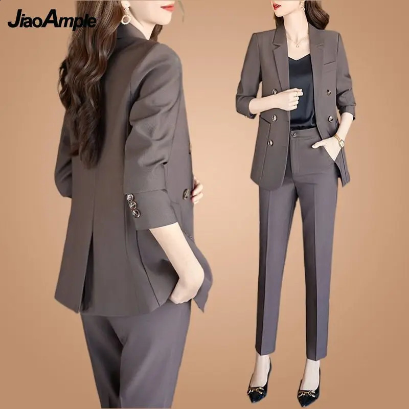 Womens Spring and Autumn Professional Set Jacket Matching Korean Elegant Leisure PioneerTwo Piece Pants Trouser 240812