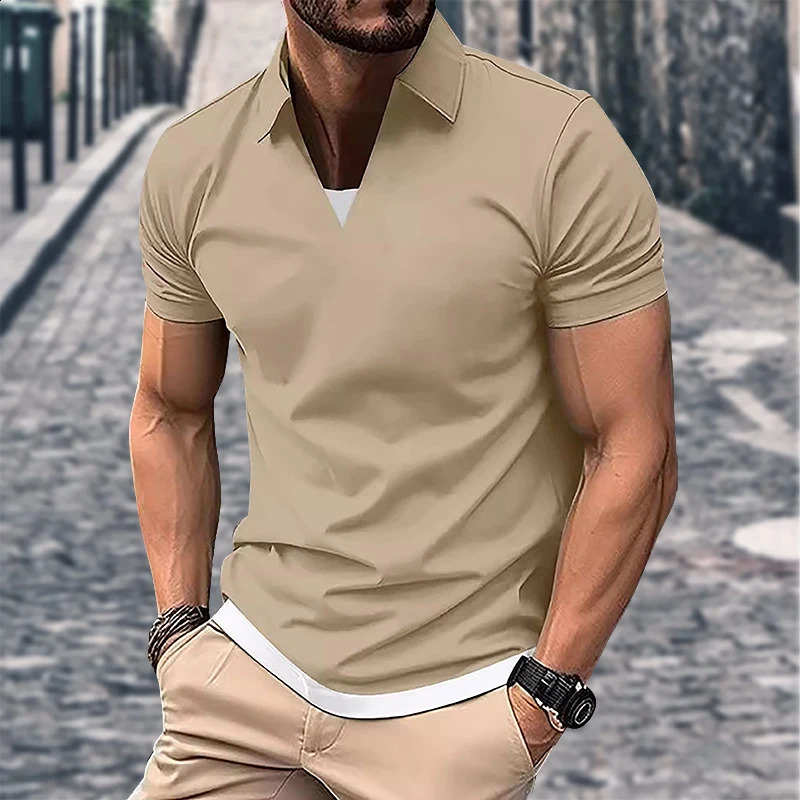 2024 summer mens casual short-sleeved Polo shirt solid color lapel fashion sports breathable T-shirt top 240813