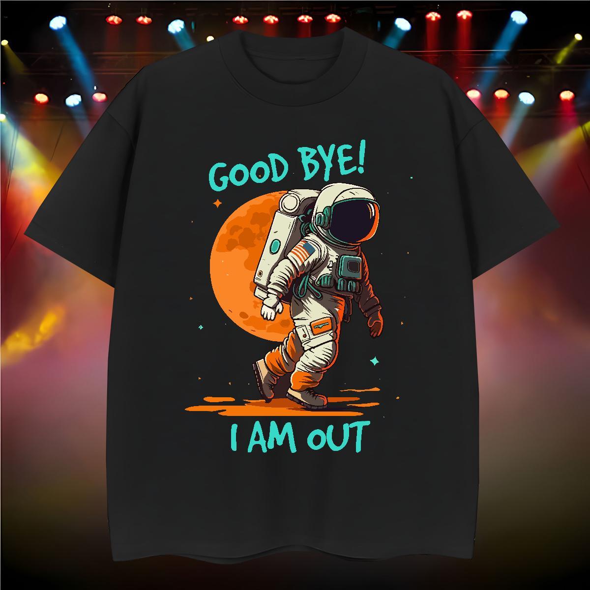 T Shirt For Man 100% Cotton 230g cosmonaut Anime Printing Street O Neck Short Sleeves Black Oversized Men Tshirts Brand Cool Design Clothings