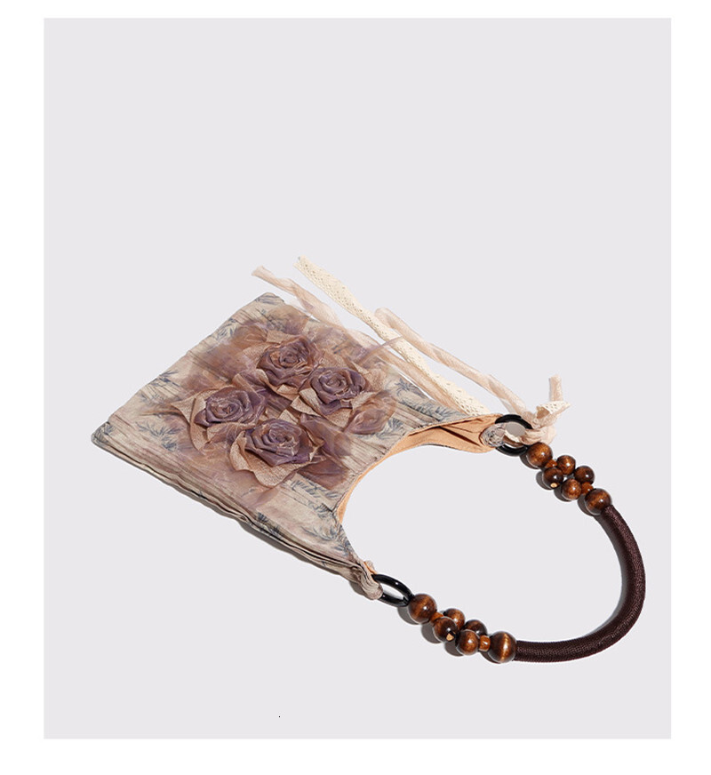 Retrotie dyed rose flower Shoulder Bag pleated underarm commuting tote bag single shoulder handbags