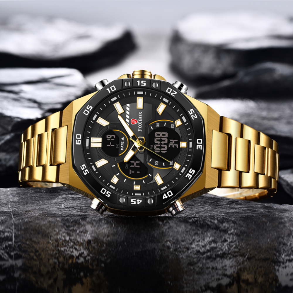 LIGE Classic New Men's Waterproof Multi functional Dual Display Electronic Watch Night Light Alarm Clock Timer Code Watch