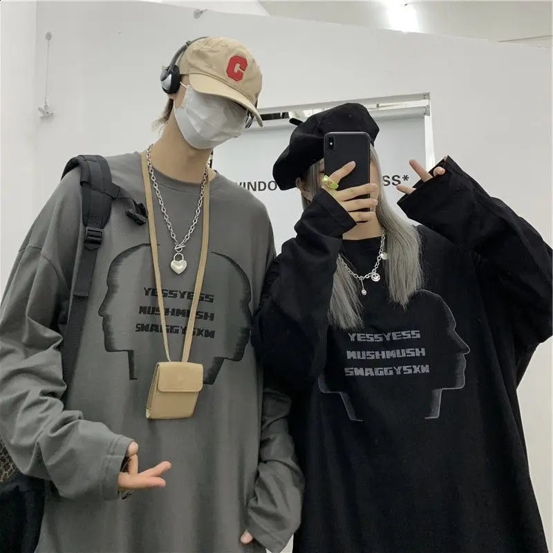 emo t shirt for men summer vintage letters print Long sleeve tee anime y2k top harajuku casual Oversized gym t-shirts streetwear 240812