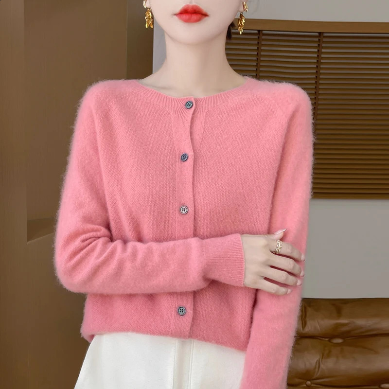 100% beautiful womens Oneck cardigan wool sweater cashmere warm and fashionable knitted bottom 240812