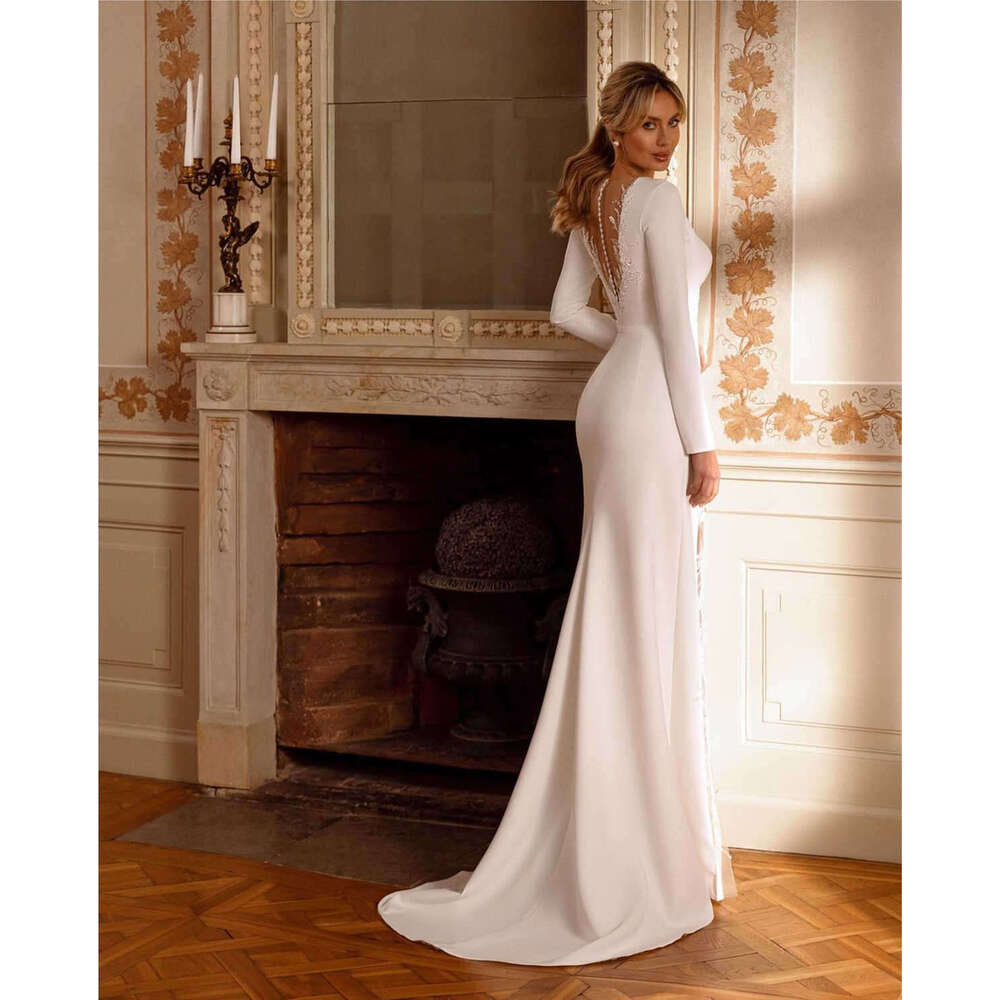 Simple Style Sheath Gown Wedding Dresses Satin Bridal Gowns V-Neck Flowers Pattern Big Vestidos De Novia Custom Size Colour