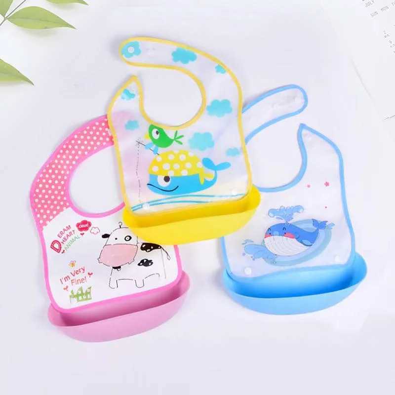 Bibs Burp Cloths Detachable Rice Pocket Baby Bib Imitation Silicone Waterproof Bibs For Baby Kids Burp Cloth Cartoon Adjustable Feeding BavoirL4812