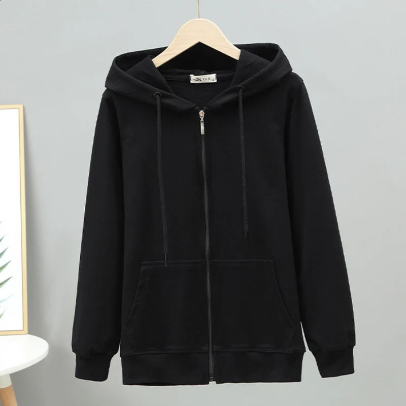 Korean Loose 5Xl Women Pure Cotton Hoodies Fashion Oversize Long Sleeve Solid Zipper Sweatshirt High Quality Autumn Tops 240812