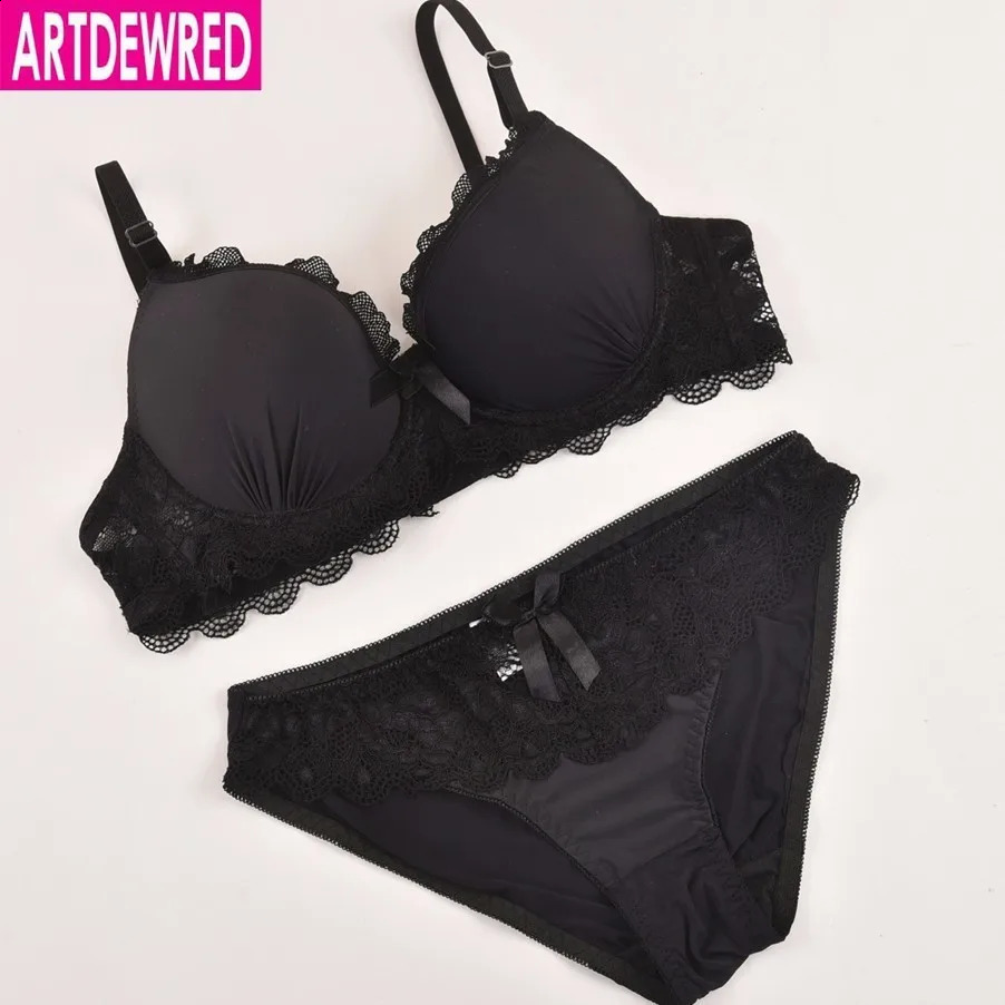 Women Lace Underwear Push Up Side Support Plunge Bra and Panty Set Lingerie Plus Size Bras Briefs Sets Blue White 240812