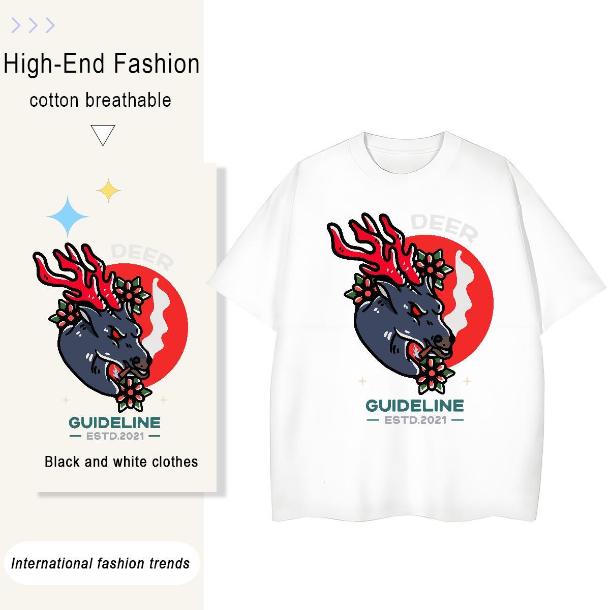 Cool Design Tshirt for Man Woman Street Casual 230g Pure Cotton Customized Print Breathable Short Sleeve Deer T-Shirts for Men 2024 New Tees Shirts