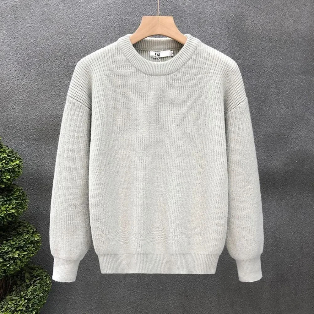 Mens Autumn Solid Color Wool Sweater Ultra Thin Suitable for Street Clothing Knitted Pulleys Korean Fashion 240812