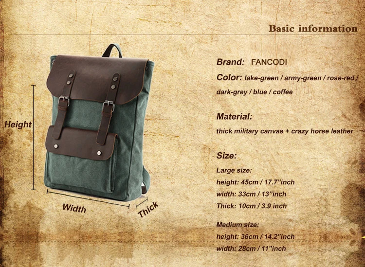 Fashion Backpack Leather Canvas Mens School Military Womens Mochila 240813