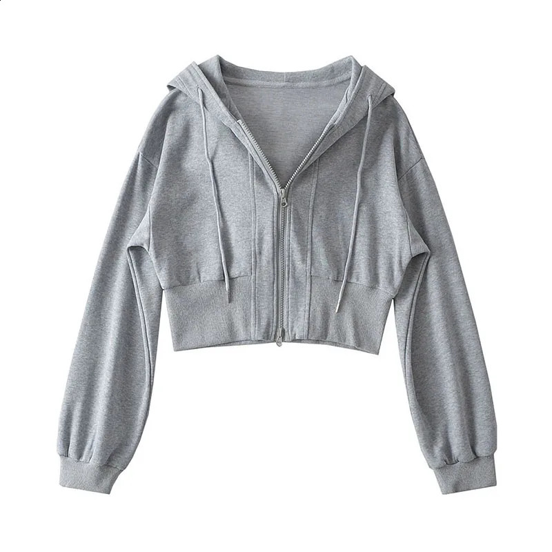 Xpqbb Y2K Streetwear Hoodie Women Korean Fashion Double Zipper Short Sweatshirt Female Casual Hooded Sports Long Sleeve Coat 240812