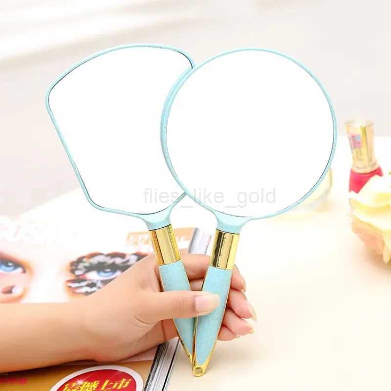 1 handheld mirror with handle makeup mirror with hook hole used in bathroom and bedroom made of eco-friendly straw material W240813