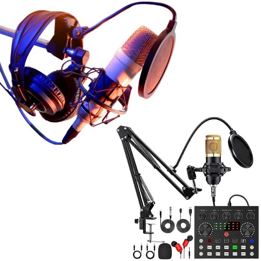 Podcast Equipment with BM800 Microphone and V8 Sound Card Double-Layer Pop Filter Perfect for Podcasting Gaming Music Recording CL240813