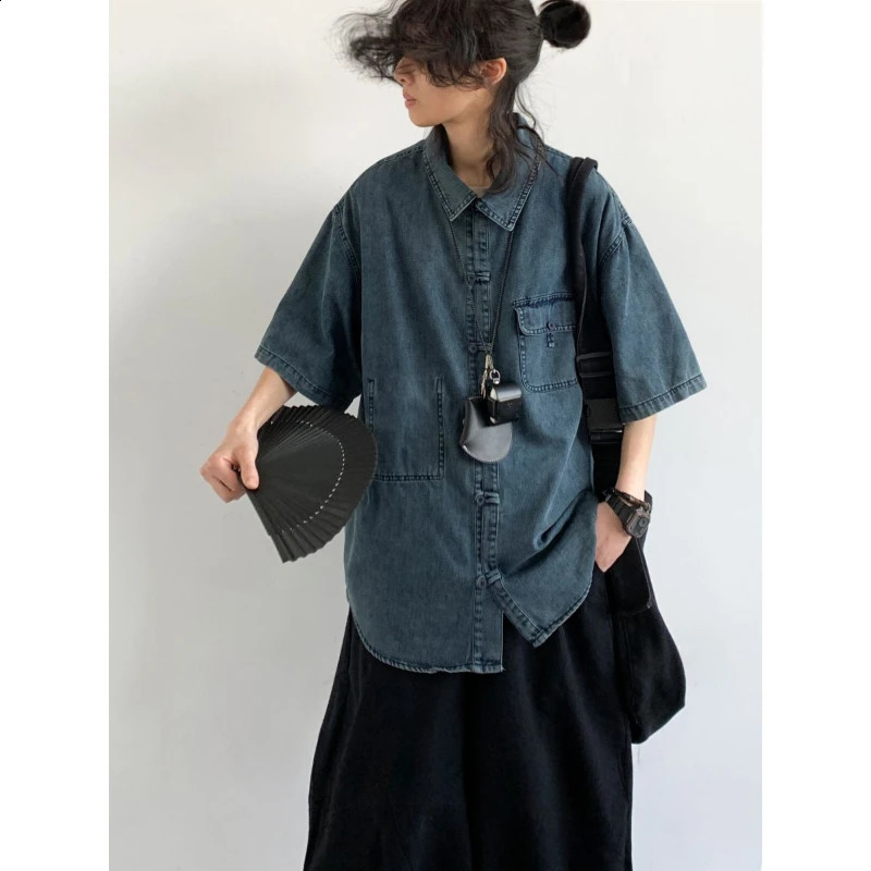 College Casual Summer Mens Set Trendy Short Sleeved Denim ShirtStraight Leg Trousers 2-pcs Set Y2K Street Fashion Suit Unisex 240813