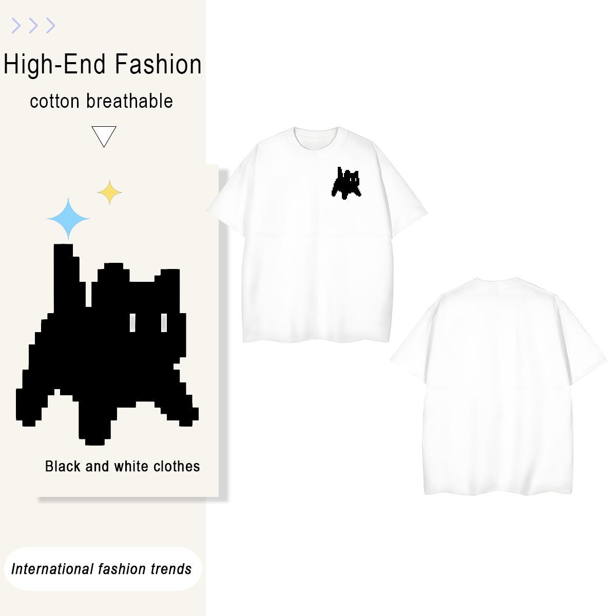T Shirts Men 230g Pure Cotton cat Beach Round Neck Short Sleeve Custom Cartoon Men Tshirts Free Shipping Wholesale Clothes