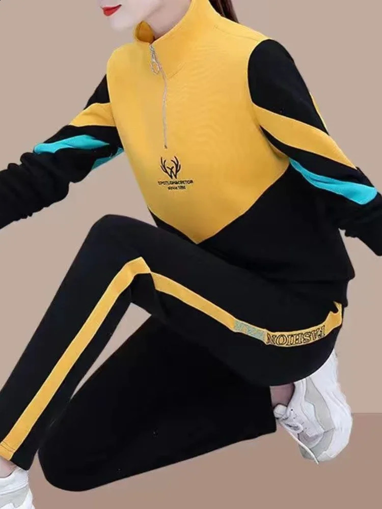 Women Two Piece Set Sports Set Ladies Spring Autumn Tracksuit Casual Fitness Long Sleeve Sport Suit Sweatshirts Long Pant 240809