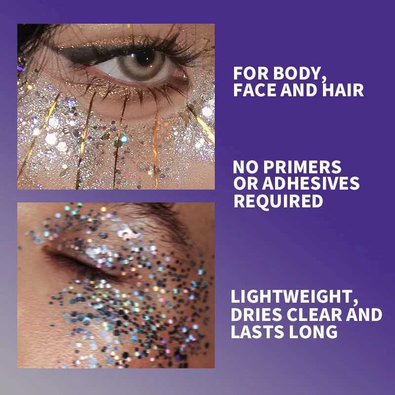 Shiny face eye lotion sequin gel stage party shimmer gel color makeup body lips hair nail cosmetics festival eye shadow W240812