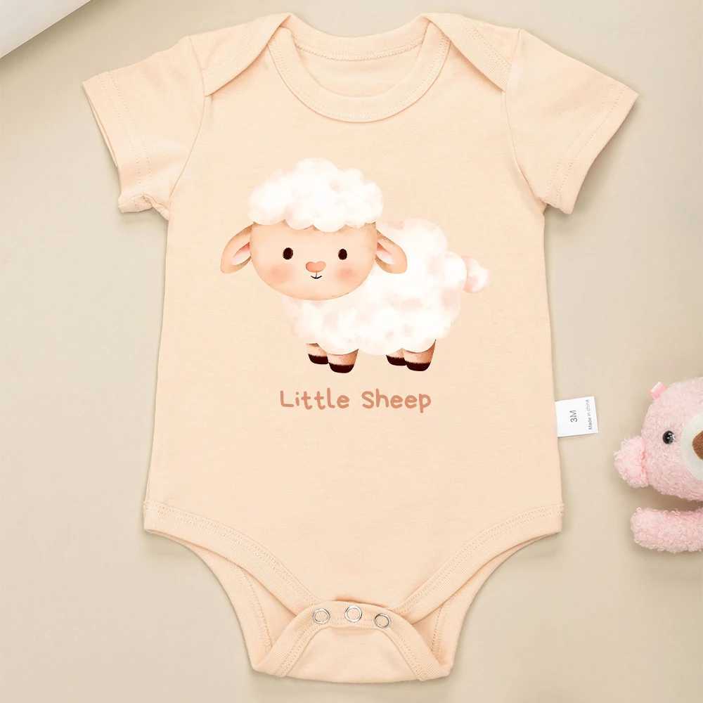 Cute little lamb baby clothing cartoon animal print cotton high-quality newborn tight fitting clothes O-neck short sleeved summer W240812