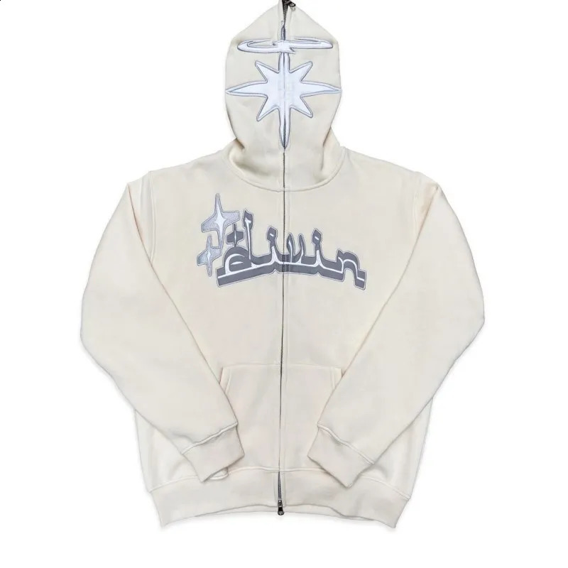 Funny Embroidered Print Pattern Full Zip Women Men Sweatshirts Harajuku High Street Y2K Hoodie Loose Hip Hop Goth Couple Jacket 240809
