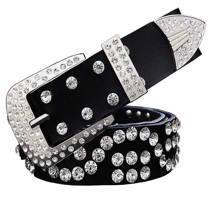 Fashionable genuine womens belt luxury rhinestone buckle womens belt width 3.3cm cowhide belt mens jeans W240807