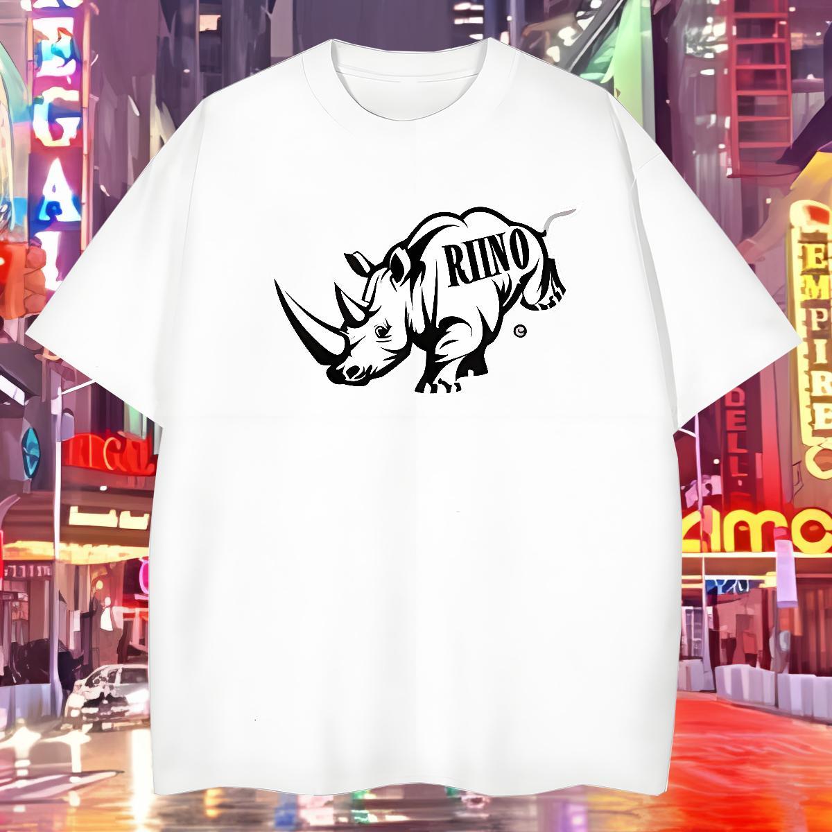 Men T Shirts 230g 100% Cotton rhinoceros Street Casual Breathable Soft Anime Men Tops Tees Fashion Design High Quality Tee Shirt