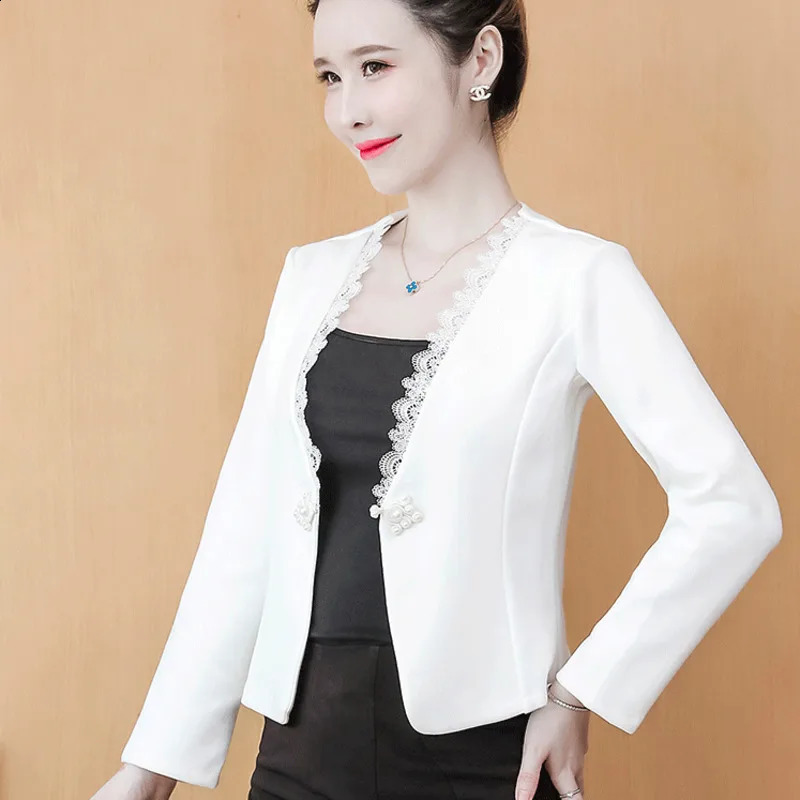 #5320 Black White Office Jacket Women V-neck Single Buttons Slim Short Vintage Coat Outerwear Cardigan Womens Jackets And Coats 240812
